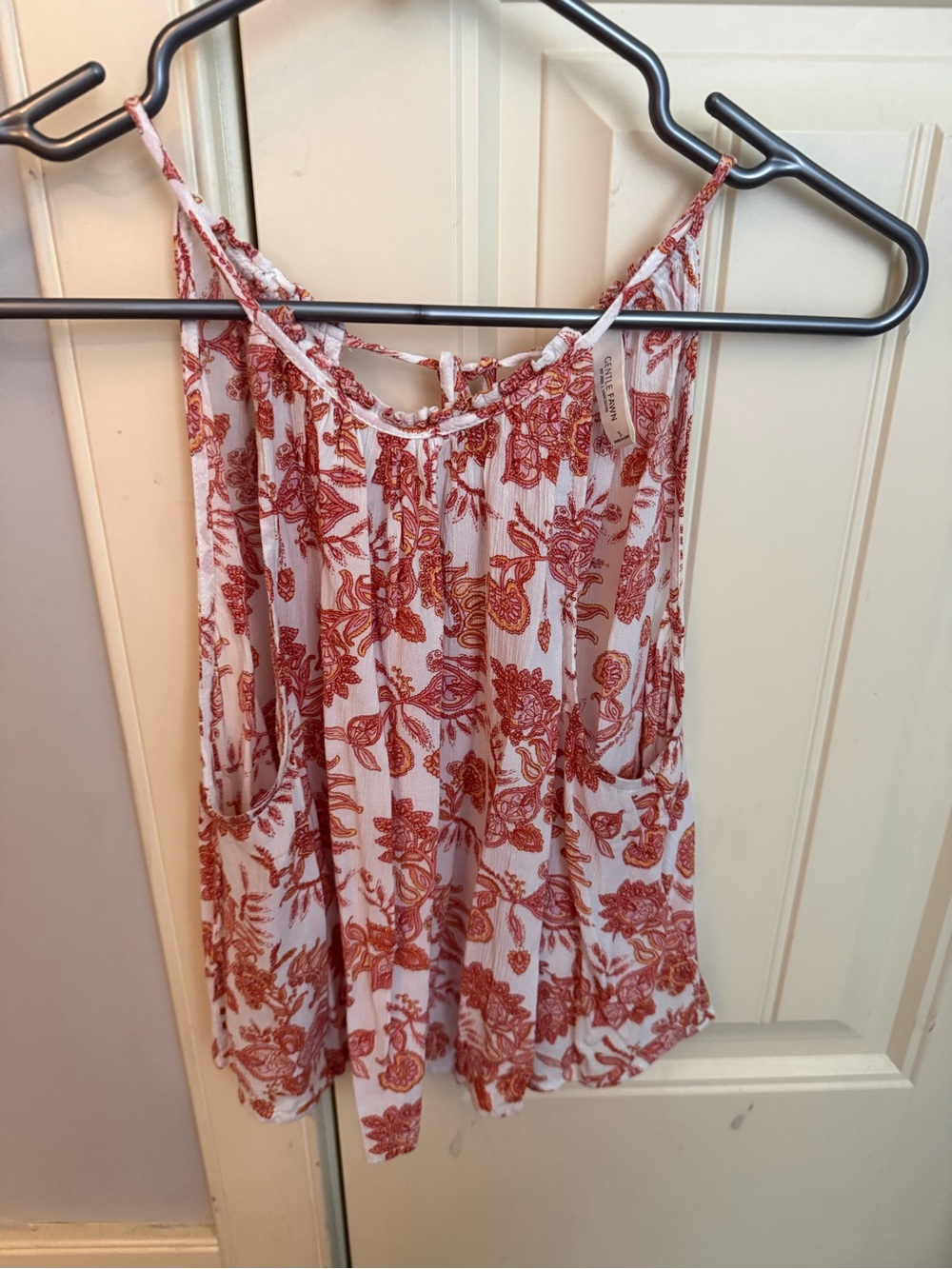 Gentle Fawn Sleeveless Floral Print Tank Top - coral paisley pattern on White